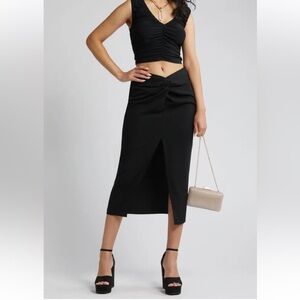 Open Edit Twist Front Skirt
 X-Small Elegant Black Midi Skirt